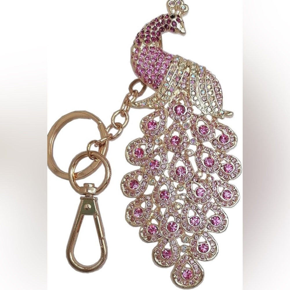 Pink Peacock Crystal Bag Charm